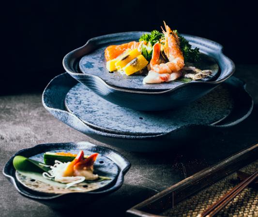 Health Series-Dry Ice Plate 11.5&quot; Blue Salmon Seafood Plate