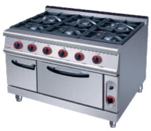6-Burner Gas range with oven 1200×900×(850+70)mm
