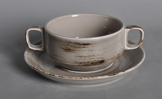 Memory Series Grey Brown Soup Bowl With Saucer Set