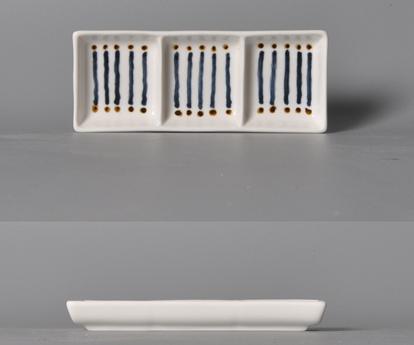 Wave Series Blue Line Sauce Dish 6.5&quot; 3 Grid