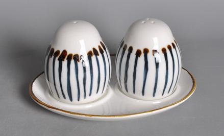 Wave Series Blue Line Pepper Salt Shaker Set With Stand