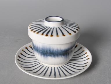 Wave Series Blue Line Tea Cup Set With Cover with Saucer