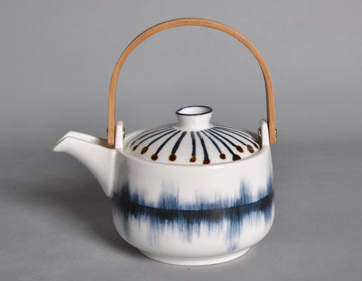 Wave Series Blue Line Teapot Japaness Handle Pot