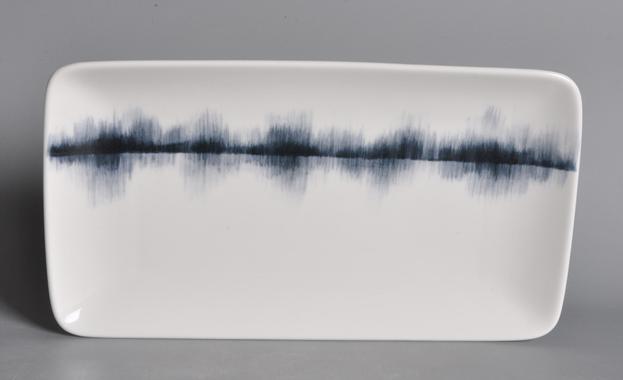 Wave Series Blue Line Rectangle Plate 12&quot;