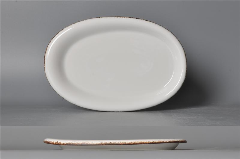 Moss Series Brown Color Rim Plate 14.5&quot; Flat Oval Plate