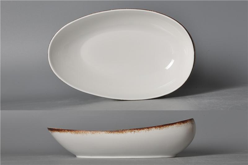 Moss Series Brown Color Rim Deep Plate 12&quot; Oval Soup Plate