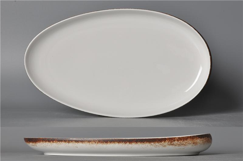 Moss Series Brown Color Rim Oval Plate 16&quot;