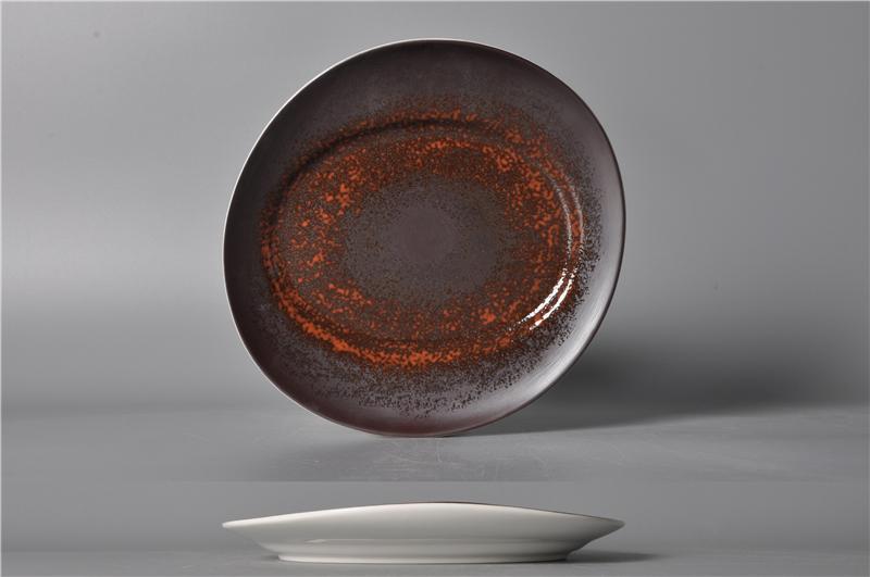 Brown Rust Series Plate 10.75&quot; Flat Wide Edge Dish 
