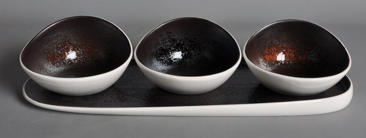 Brown Rust Series Plate and Bowl set 15.5&quot; 3 Bowl Buffet