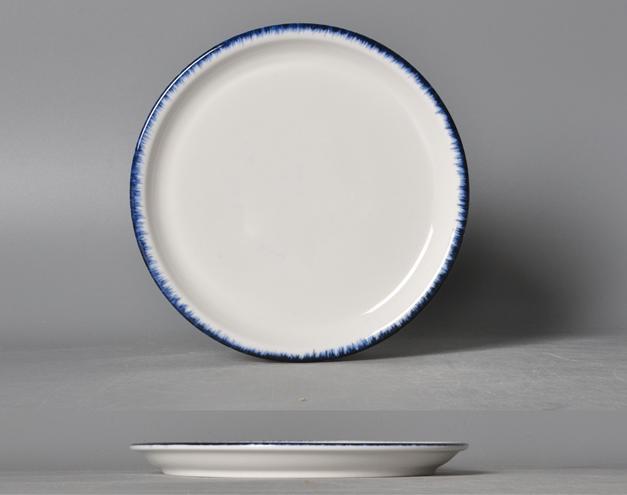 Blue Rim Edge Ray Series Round Plate  8.5&quot;