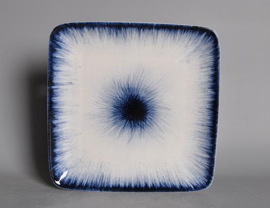 Blue Rim Edge Ray Series Square Plate 9.75&quot;