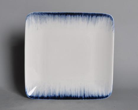 Blue Rim Edge Ray Series Square Plate 7.75&quot;