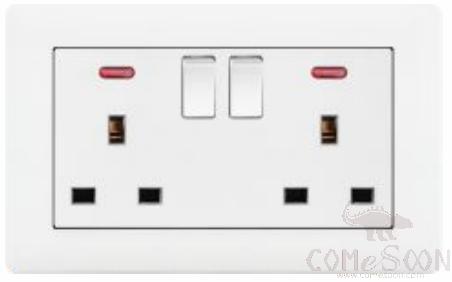 Two-position switch with two-position 13A square socket+ Indicator light