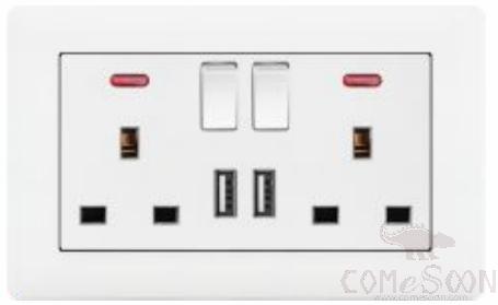 Two-position switch with two-position 13A square socket+ Two USB