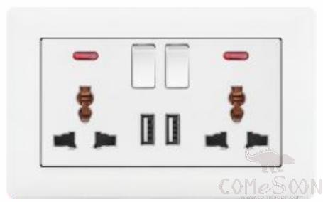 Two-position switch with two-position 13A multi-function socket+ Indicator light