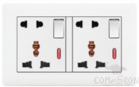 Double 13A 5 pole multi-function socket with switch+ indicator