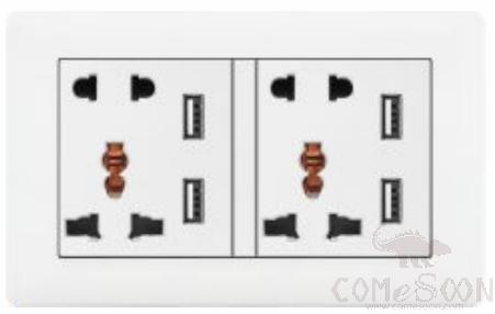 Double 5 pole multi-function socket+ four USB