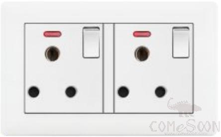 Double 15A rounded socket with 2 gang switch+ Indicator light