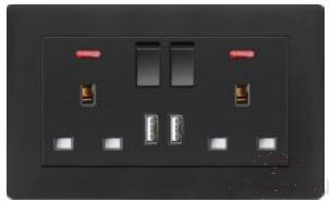 Two-position switch with two-position 13A square socket+ Two USB