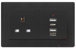 13A square socket+ 2 USB socket