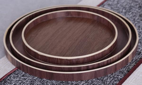 Wooden Round Service Tray Walnut 30CM