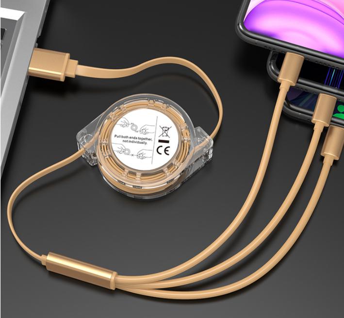 3 in 1 charging cable,1.1m,Gold