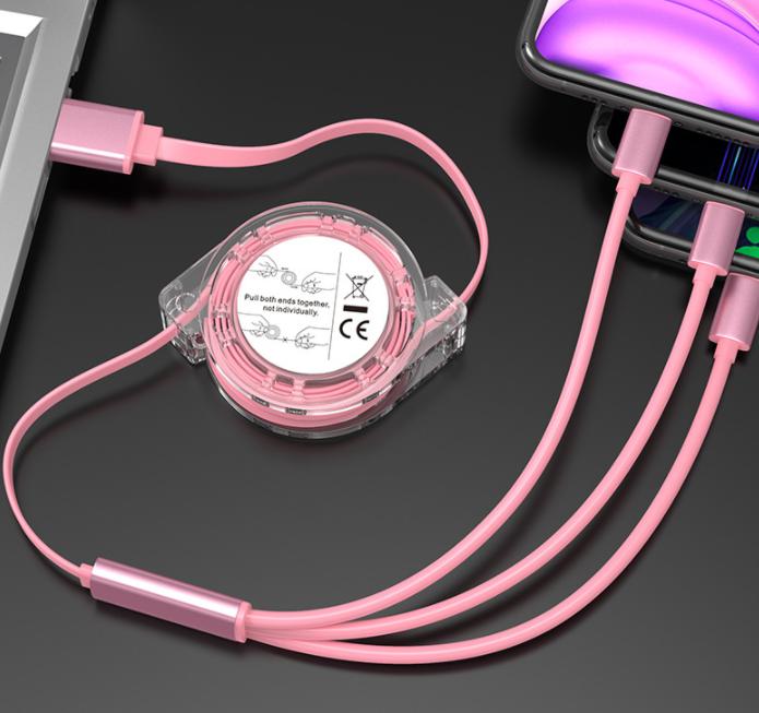 3 in 1 charging cable,1.1m, Pink