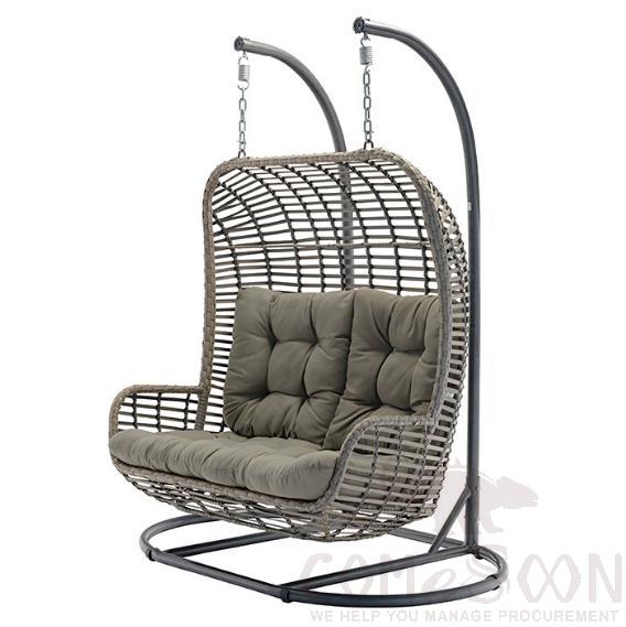 Outdoor swing chair, Bold and thick iron bracket, PE flat rattan, outdoor waterproof polyester cloth,160*103*205cm