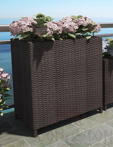 Rattan flower boxes-80cm,PE rattan + zinc sheet liner,80*35*90cm