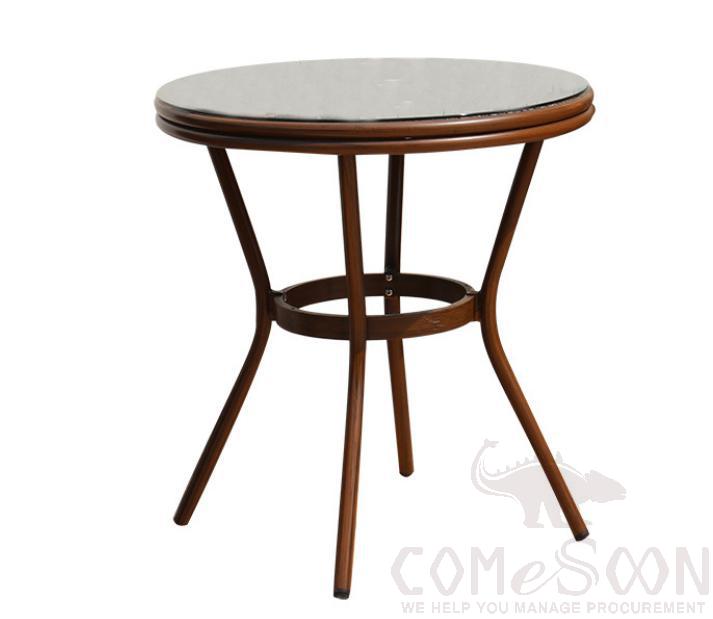 Outdoor table-φ70cm,aluminum alloy + glass + rattan mesh,φ70*72cm