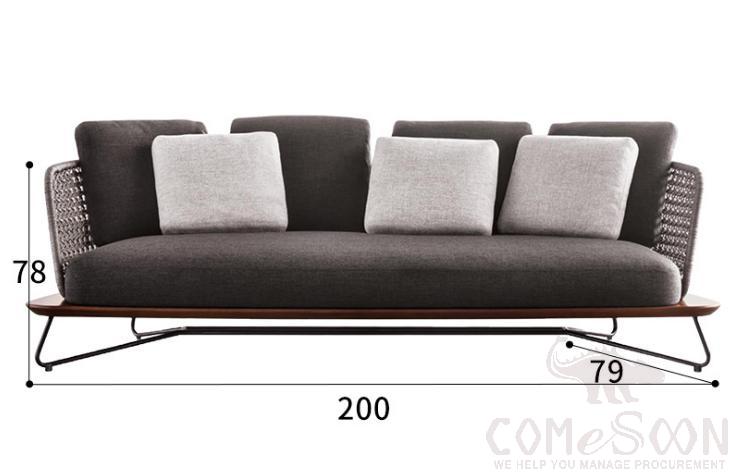 Outdoor braided rope sofa-200cm,high resilience sponge,200*77*75cm