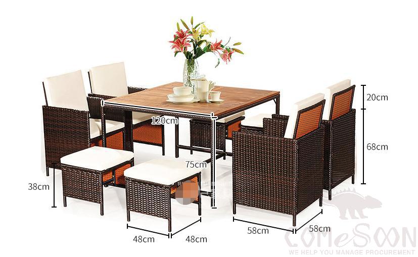 Outdoor tables and chairs,high density sponge,120*120*75cm