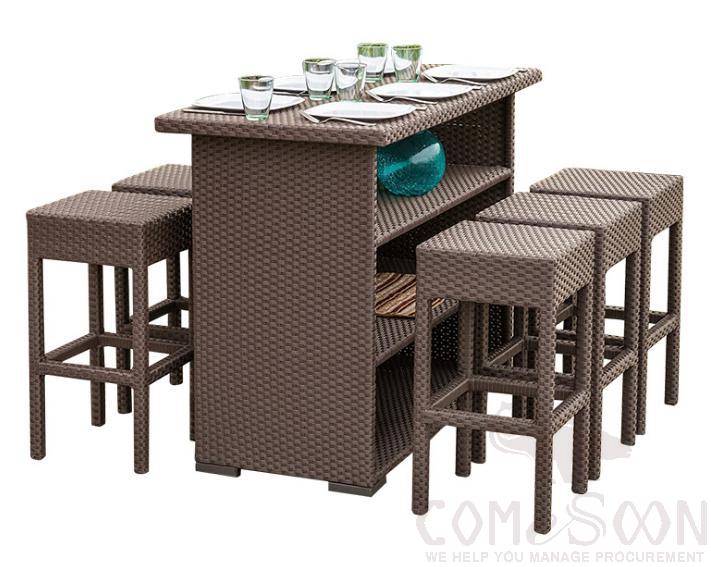 Outdoor rattan table and bar chair,metal frame + PE rattan,155*75*135cm