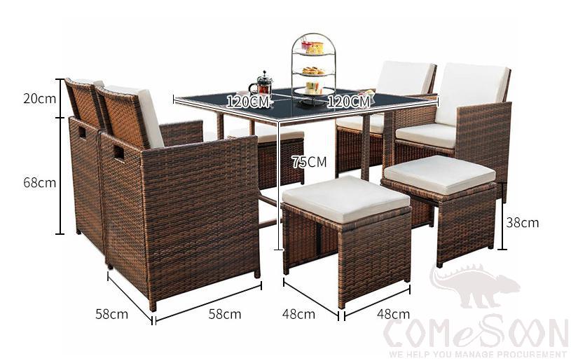 Outdoor tables and chairs,high density sponge,120*120*75cm
