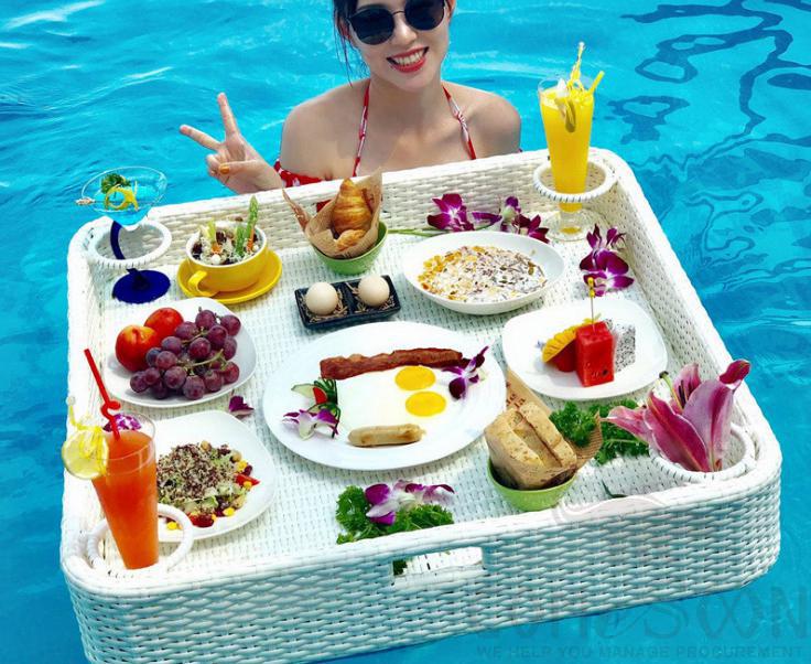 Swimming pool floating table-80*80cm,metal frame + imitation rattan,80*80*20cm