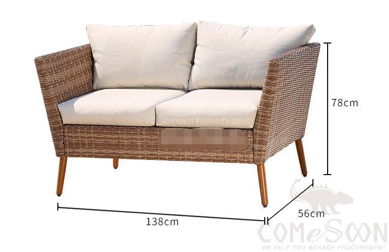 Outdoor rattan sofa-138cm,high density sponge + waterproof fabric + doll cotton,138*56*78cm
