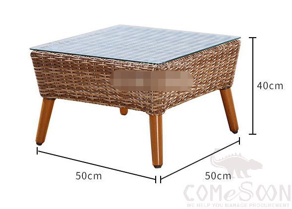 Outdoor glass coffee table-50*50cm,environmentally friendly PE rattan + aluminum alloy frame + tempered glass,50*50*40cm