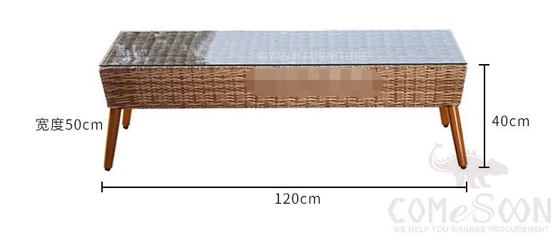 Outdoor glass coffee table-120*50cm,environmentally friendly PE rattan + aluminum alloy frame + tempered glass,120*50*40cm