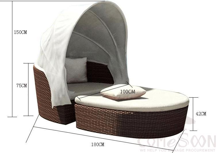 Outdoor rattan bed-180*100cm,high-density sponge,180*100*150cm