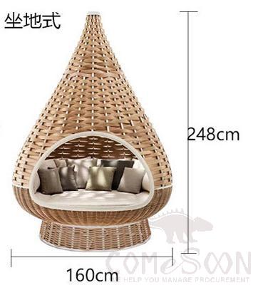 Outdoor rattan bed-160cm,environmentally friendly PE rattan + aluminum alloy frame + waterproof cloth + high-density sponge,φ160*228cm