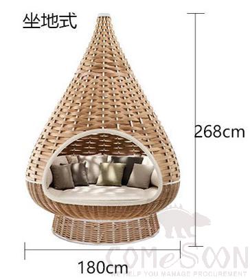 Outdoor rattan bed-180cm,environmentally friendly PE rattan + aluminum alloy frame + waterproof cloth + high-density sponge,φ180*228cm