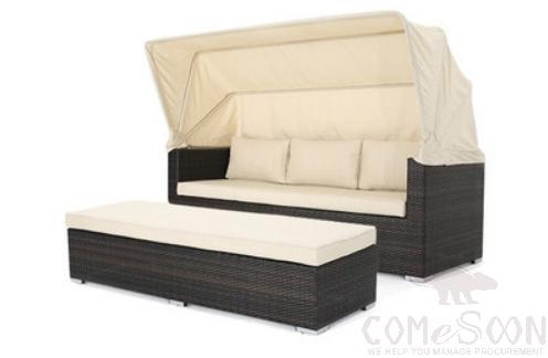 Outdoor lying bed-180cm,PE rattan + metal frame + waterproof cloth + high-density sponge + waterproof cloth canopy,180*113*150cm