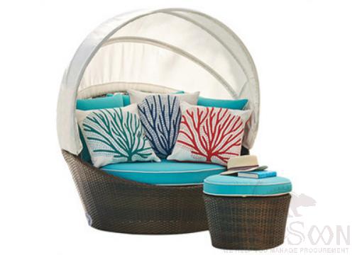 Outdoor lying bed-φ120cm,PE rattan + metal frame + waterproof cloth + high-density sponge + waterproof cloth canopy,φ120cm