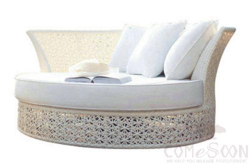 Outdoor lying bed-φ160cm,PE rattan + metal frame + waterproof cloth + high density sponge,φ160*80cm
