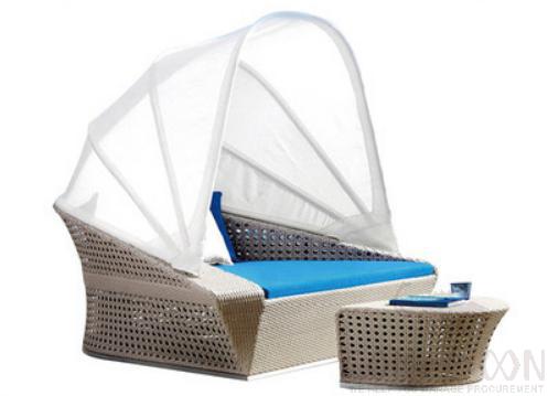 Outdoor lying bed-195cm,PE rattan + metal frame + waterproof cloth + high-density sponge + waterproof cloth canopy,195*144*178cm