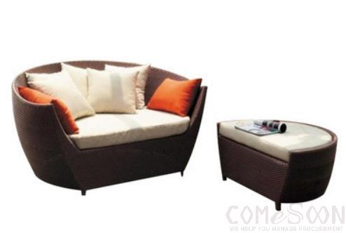 Outdoor lying bed-130cm,PE rattan + metal frame + waterproof cloth + high density sponge,130*130*75cm