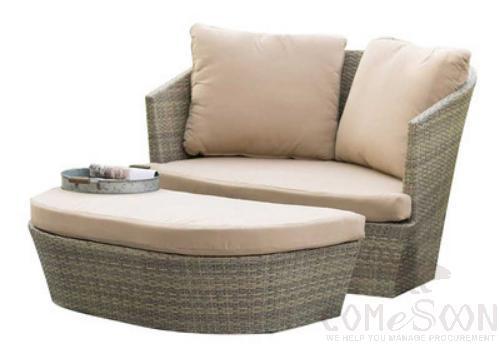 Outdoor lying bed-φ140cm,PE rattan + metal frame + waterproof cloth + high density sponge,φ140*70cm