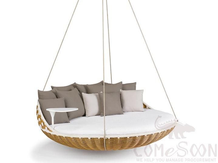 Outdoor rattan hammock,PE rattan + metal frame + waterproof cloth + high density sponge
