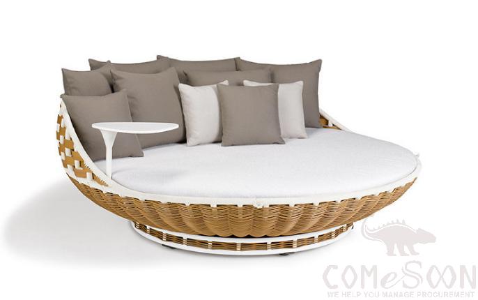 Outdoor rattan bed,PE rattan + metal frame + waterproof cloth + high density sponge
