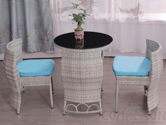 Outdoor table and chair,metal frame + high density sponge + waterproof fabric + PE rattan,72*65*76cm